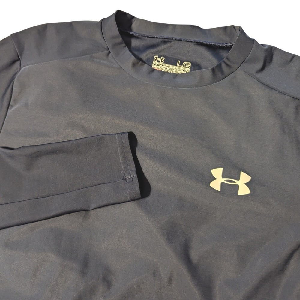 Under Armour Mens HeatGear Compression Long Sleeve Shirt Navy Blue LG Large - Picture 2 of 10